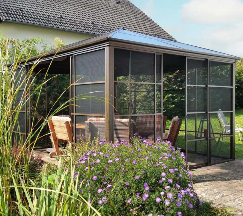 Sojag Aluminium Pavillon Castel 1214 | Hardtop Pavillon | inkl. Zubehör | Bronze | 427x362x296 cm 