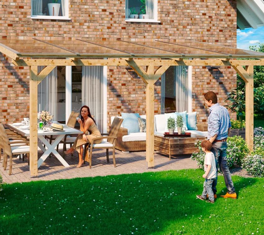 Skan Holz Holz Terrassenüberdachung Andria | Natur | 300x541x264 cm 