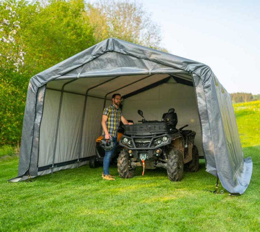 ShelterLogic Stahl Folien Zeltgarage Gerätehaus 18m² grau 490x370x260 cm 