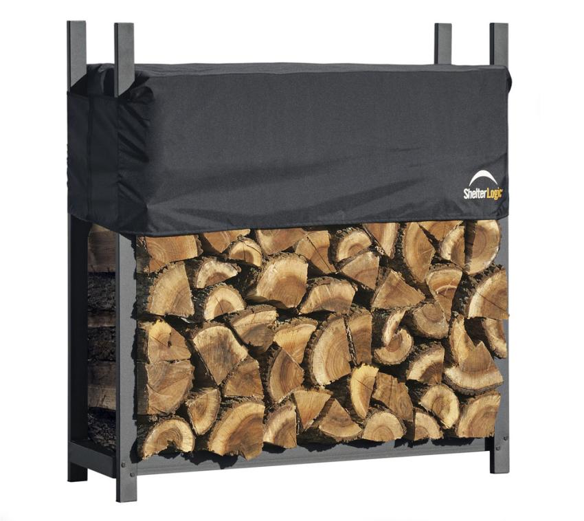 B-WARE ShelterLogic Kaminholzregal inkl. Abdeckung | Schwarz | 36x120x119 cm 