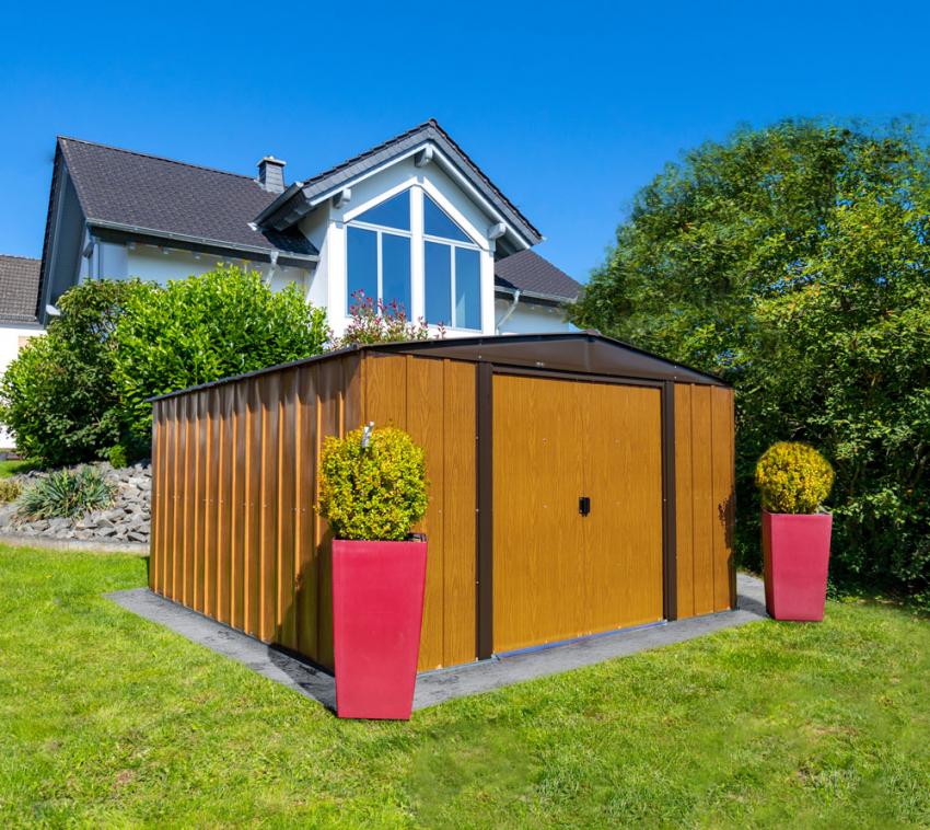 Spacemaker Metall Gerätehaus Woodlake 1012 | Braun | 370x313x185 cm 