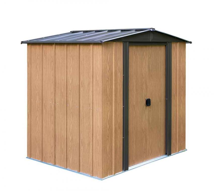 B-WARE Spacemaker Metall Gerätehaus Woodlake 65 | Braun | 151x194x177 cm 