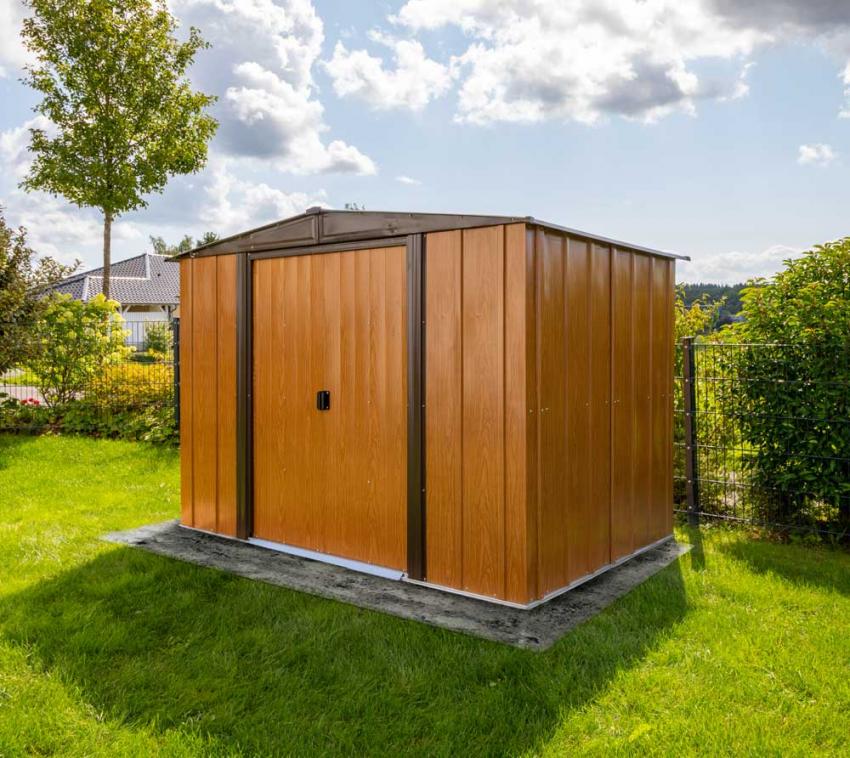 Spacemaker Metall Gerätehaus Woodlake 86 | Braun | 181x253x177 cm 