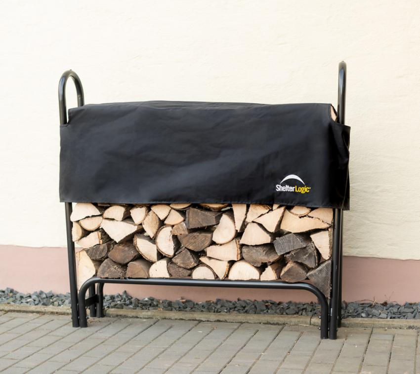 ShelterLogic Stahl Kaminholzregal inkl. Abdeckung | Schwarz | 126x25x118 cm 