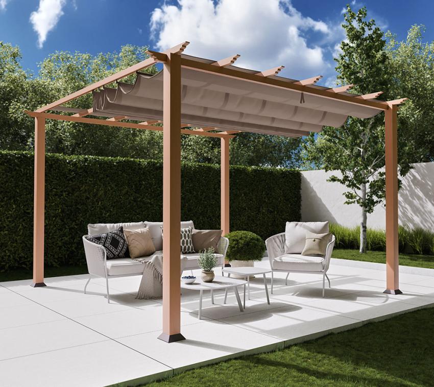 Paragon Outdoor Aluminium Pergola Florida 1111 | Holzoptik hellbraun | 350x350x235 cm 