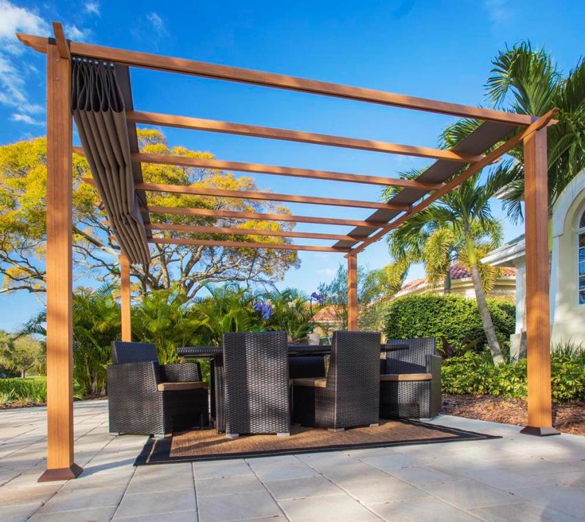 Paragon Outdoor Aluminium Pavillon Florida 11x11 inkl. Sonnensegel Holzoptik 350x350x235 cm 