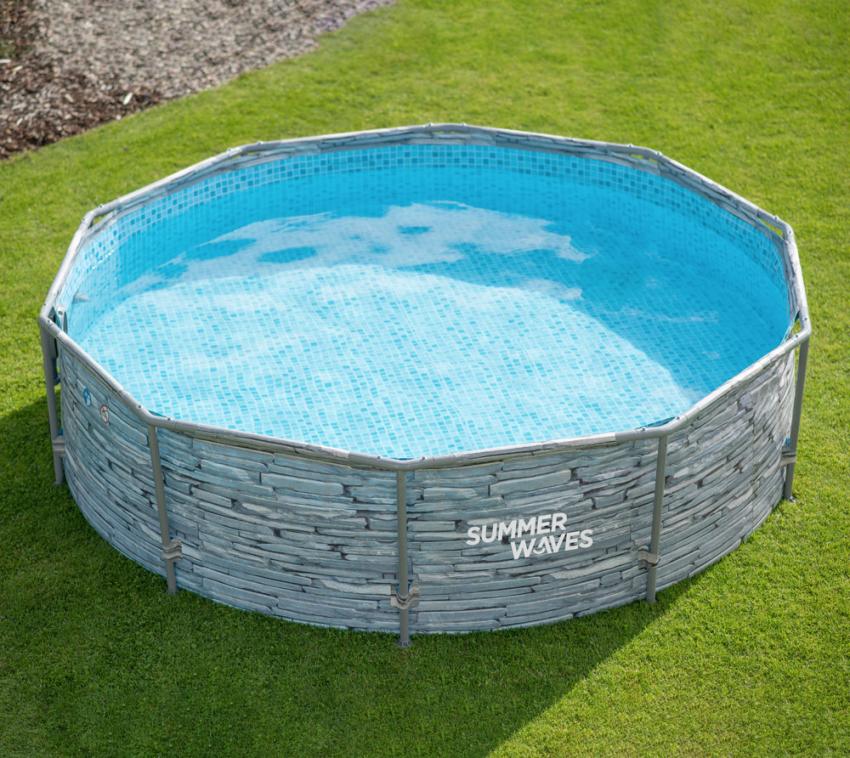 Summer Waves Active Frame Pool | Aufstellpool rund | inkl. Zubehör | Steinoptik grau | Ø 305x76cm 