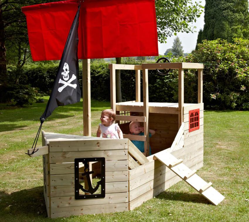 TP Toys Holz Spielhaus Sandkasten Piratenschiff Galleon natur 272x171x206 cm 