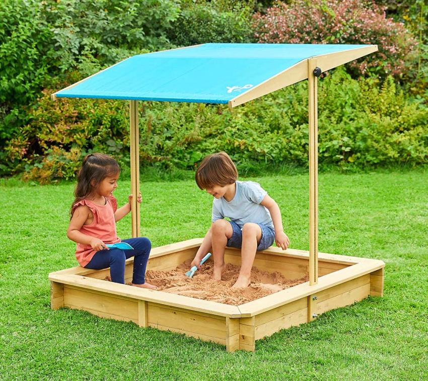 TP Toys Holz Sandkasten Schaf | mit Sonnendach | Natur | 117x117x117 cm 