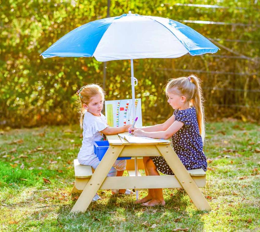 TP Toys Holz Spieltisch & Matschtisch Tiger | inkl. Sonnenschirm | Natur | 97x95x170 cm 