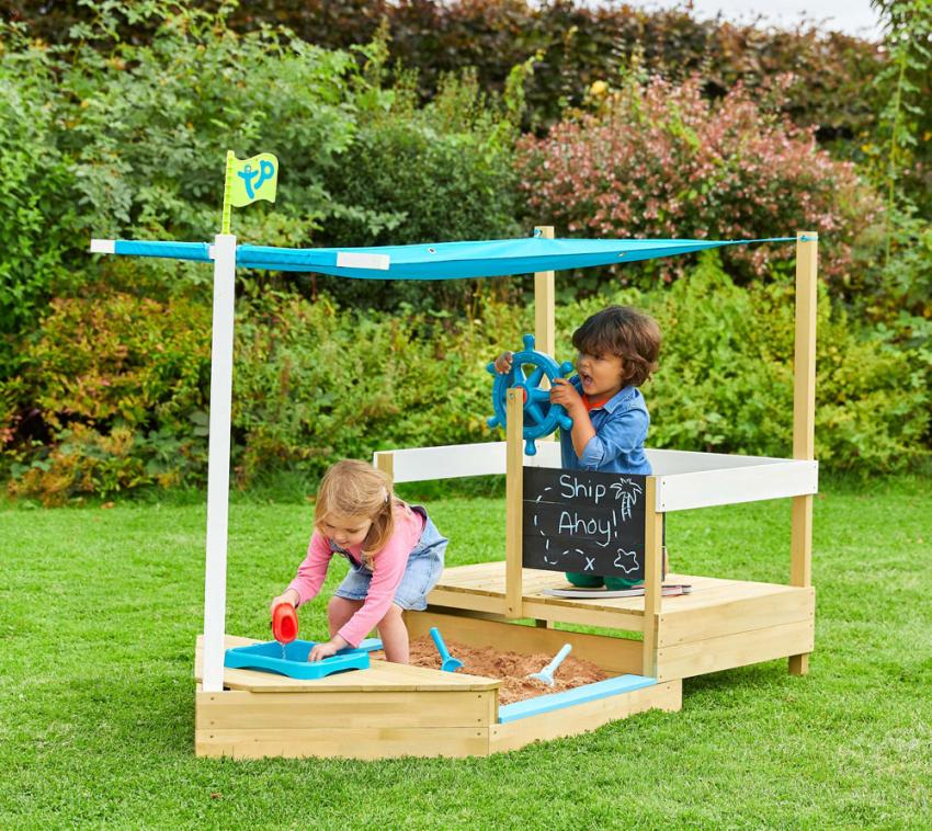 B-WARE TP Toys Holz Sandkasten Schiff Ahoy natur 180x92x118 cm 