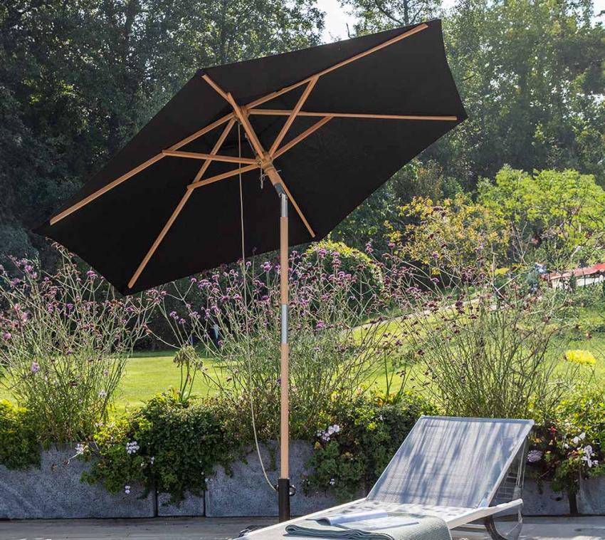 VENTURE HOME Holz Sonnenschirm Corypho | Sonnenschirm knickbar | Schwarz | Ø 250 cm 