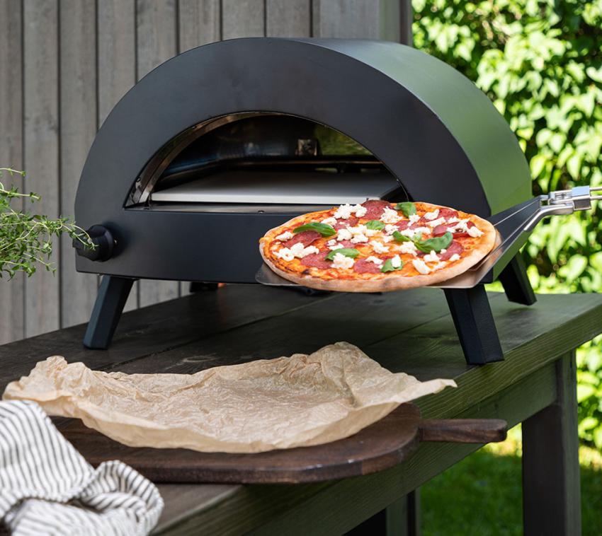 B-Ware VENTURE HOME Pizzaofen Bukom | Gas Pizzaofen Outdoor | Schwarz | 52x55x40 cm 