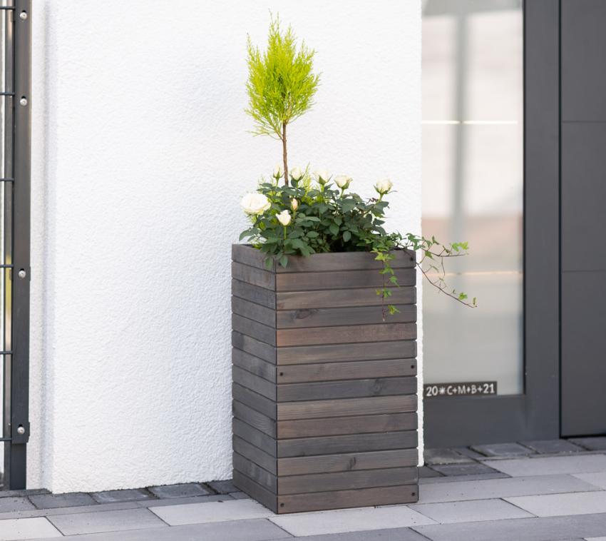 Westmann Holz Pflanzkübel Mono | grau | 33x33x56 cm 