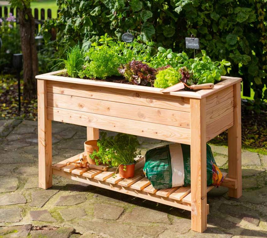 Westmann Lärchenholz Hochbeet Emily mit Ablage | Natur | 120x65x75 cm 