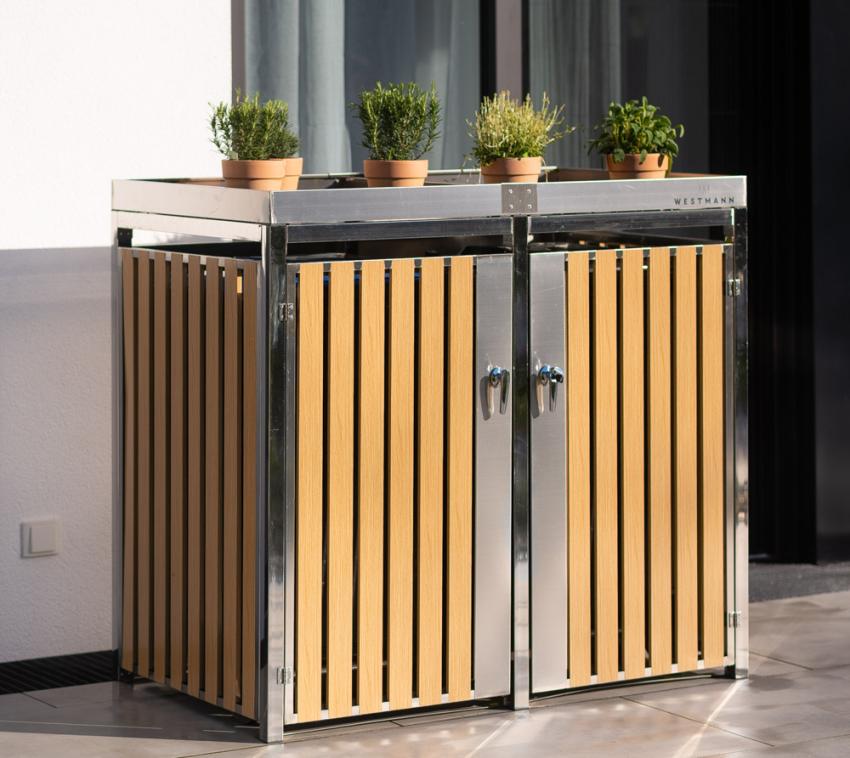 B-Ware, Westmann Edelstahl Mülltonnenbox für 2 Mülltonnen 240 Liter silber 84x134x125 cm 