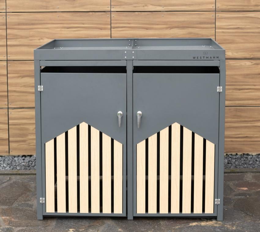 Westmann Stahl Mülltonnenbox für 2 Mülltonnen 240 Liter | Anthrazit | 84x134x125 cm 