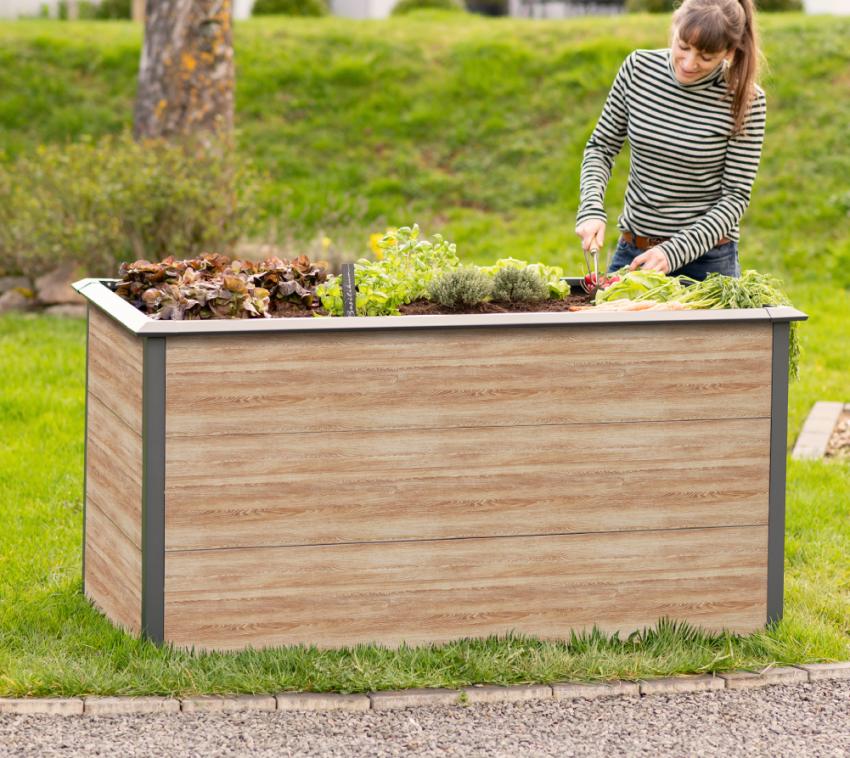 Westmann Metall Hochbeet Primus-Multi L | Inkl. Schneckenschutz | Holzoptik/Anthrazit | 150x75x77 cm 