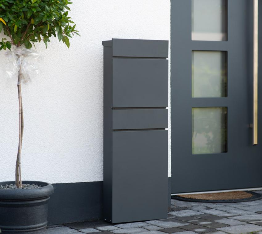 Westmann Stahl Briefkasten Pina | Briefkasten mit Zeitungsfach | Anthrazit | 40x14x111 cm 