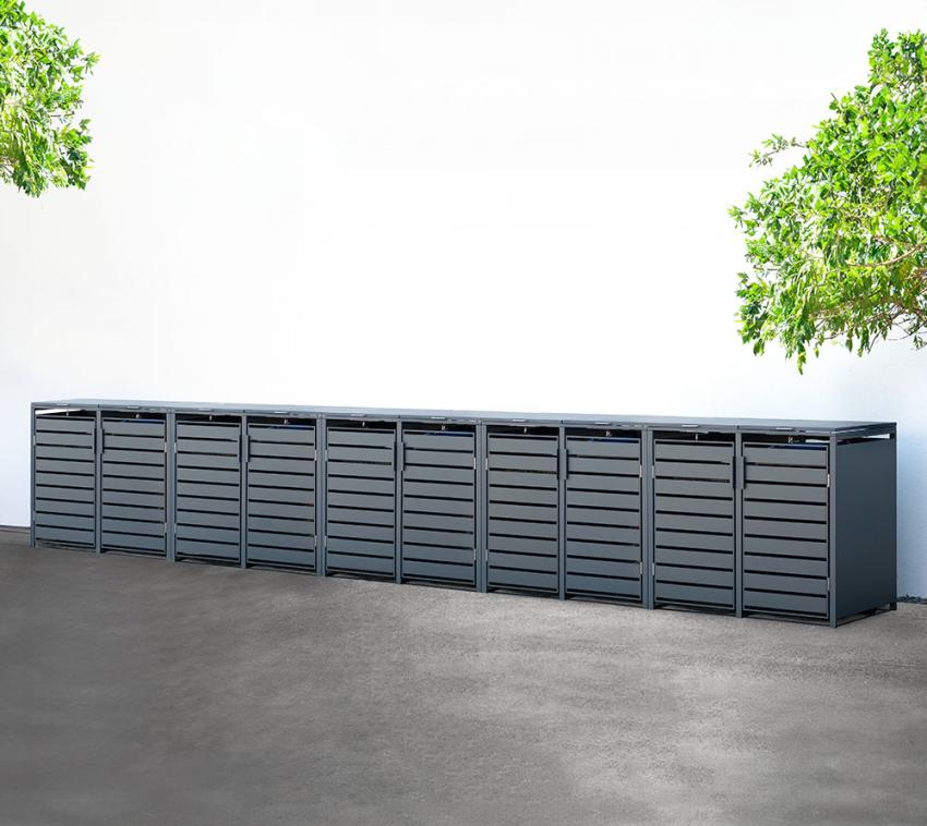 Westmann Metall Mülltonnenbox Kubus 10er | 10x240 L | Anthrazit | 660x80x116 cm 