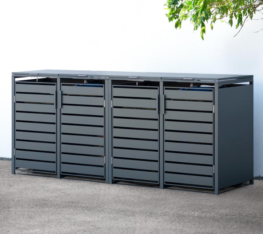 Westmann Metall Mülltonnenbox 4er Kubus | 4x240 L | Anthrazit | 264x80x116 cm 