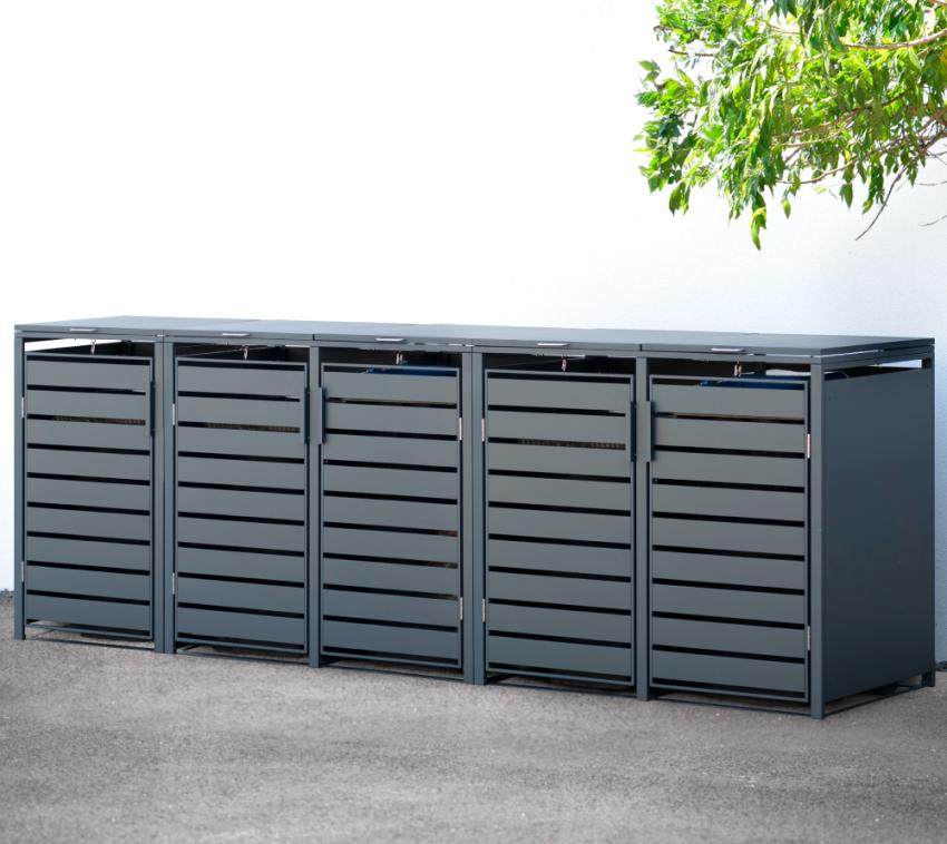 Westmann Metall Mülltonnenbox 5er Kubus | 5x 240 L | Anthrazit | 332x80x116 cm 