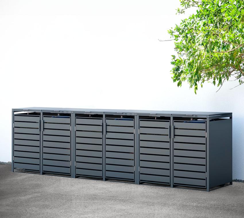 B-Ware Westmann Metall Mülltonnenbox Kubus 6er | 6x240 L | Anthrazit | 396x80x116 cm 