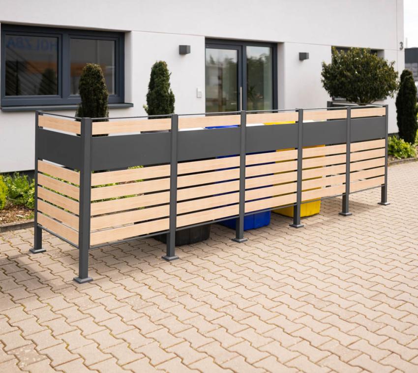Westmann Metall Mülltonnenverkleidung Planum | 5x240 L | Holzoptik | 400x90x120 cm 