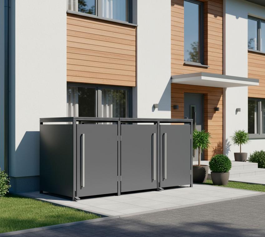 Westmann Pedura 3 | Metall Mülltonnenbox mit Fußpedal | 3x240 L | Anthrazit  