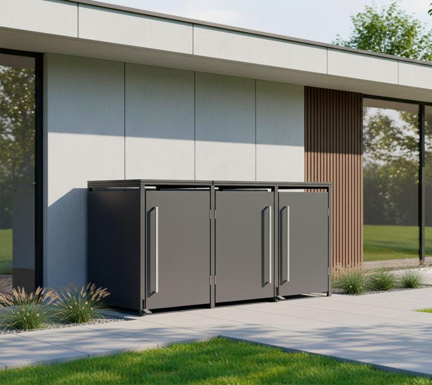 Westmann Pedura 3 | Metall Mülltonnenbox mit Fußpedal | 3x240 L | Anthrazit  