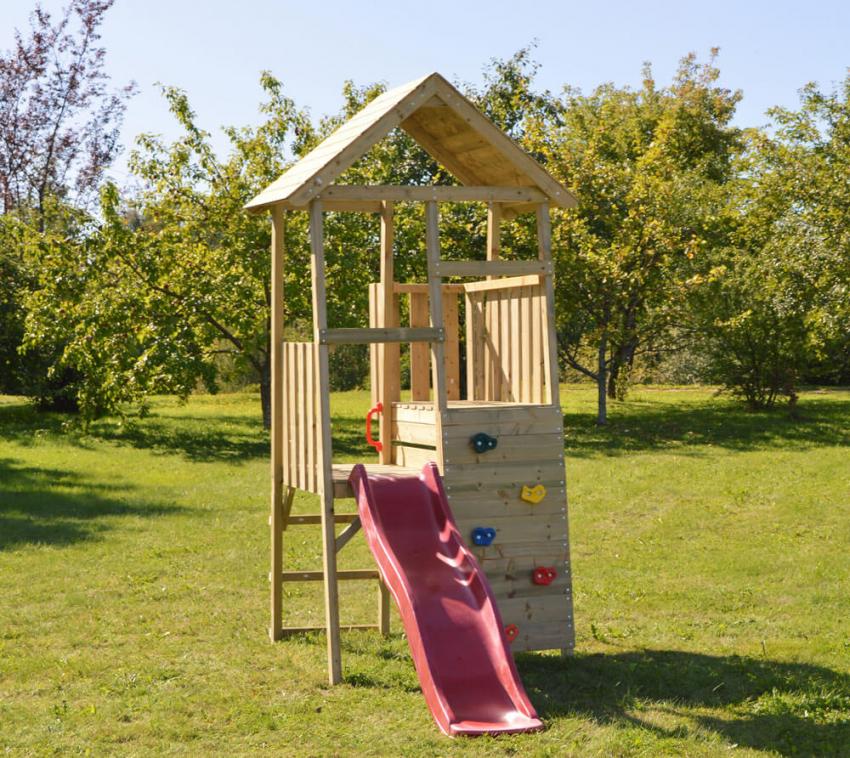 Wendi Toys Holz Spielturm Hase | inkl. Rutsche und Kletterwand | Natur | 260x110x270 cm 