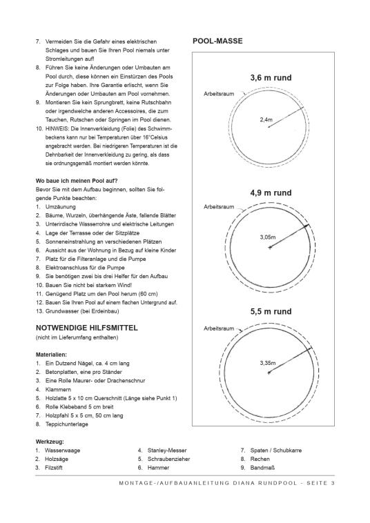 Interline Summer Schwimmbad Pool u. Schwimmbecken Diana | Blau | 360x360x132 cm Basic Set