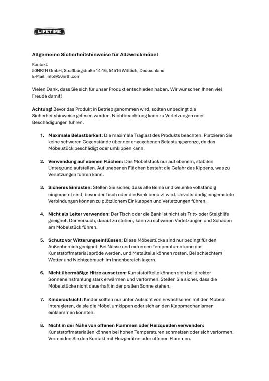 Lifetime Kunststoff Klapptisch Camping | Weiß | 183x76x74 cm 