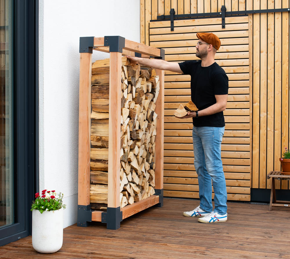 Westmann Lärchenholz Kaminholzregal Michel 3 | Außenbereich | Natur
