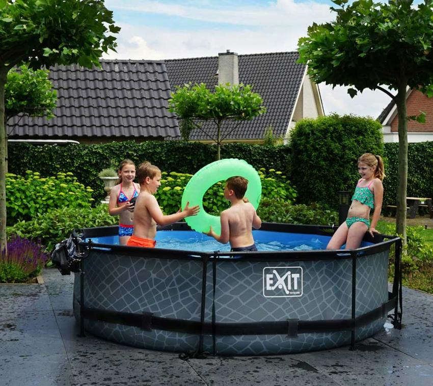 Exit Rundpool Abdeckung inkl. Überdachung Pool Stone Grau, Ø300x76 cm 