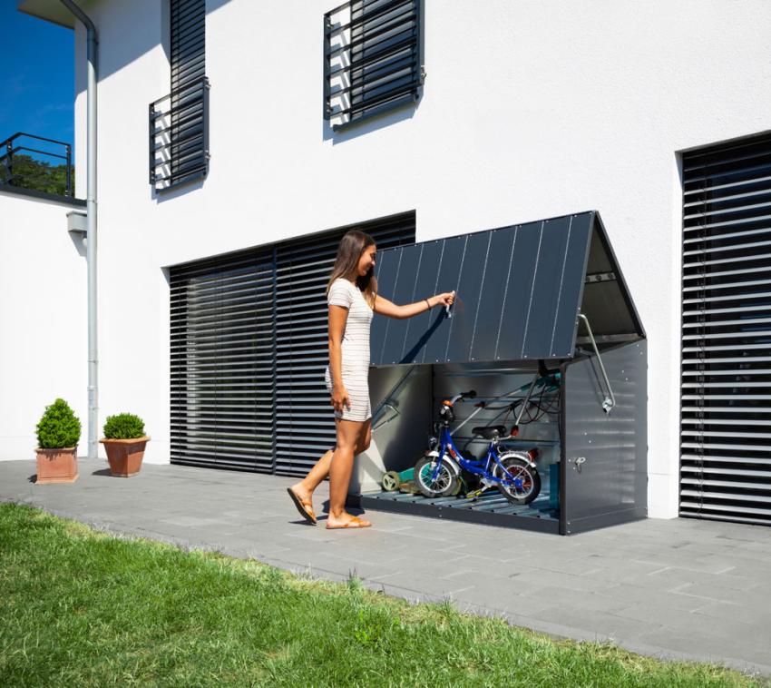 B-WARE Trimetals Metall Gerätebox Fahrradgarage Storeguard | Anthrazit | 88x194x112 cm 