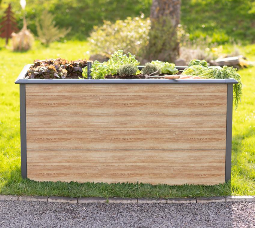 B-WARE Westmann Metall Hochbeet Primus-Multi L | Inkl. Schneckenschutz | Holzoptik/Anthrazit | 150x75x77 cm 
