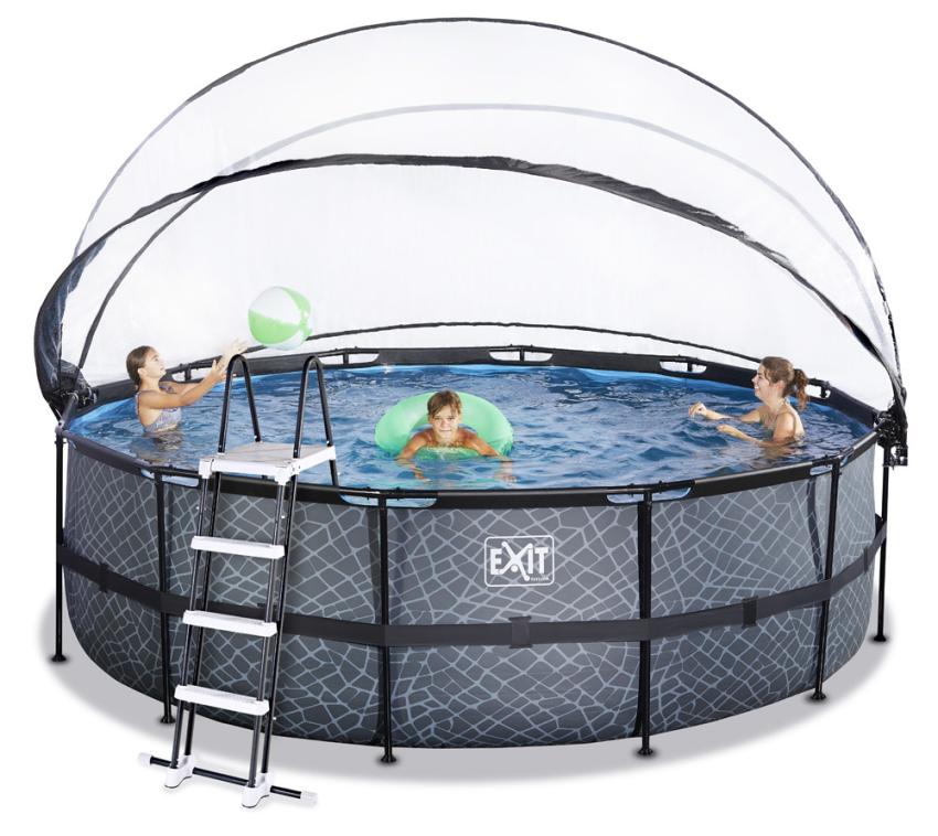 Exit aufstellpool framepool mit dach grau 450x122 cm mygardenhome
