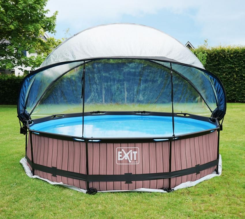 exit rundpool swimming pool inkl uberdachung wood braun 360x76 cm mygardenhome