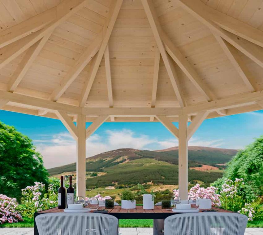 Skan Holz Holz Pavillon 6Eck Nancy 2 Natur 364x420x210 cm mygardenhome