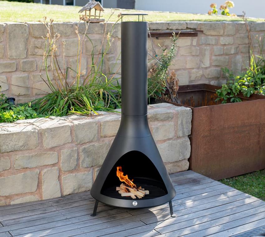 Terrassenofen Ofen Gartenkamin Kamin Feuerstelle Grillkamin Schwarz Abdeckung 