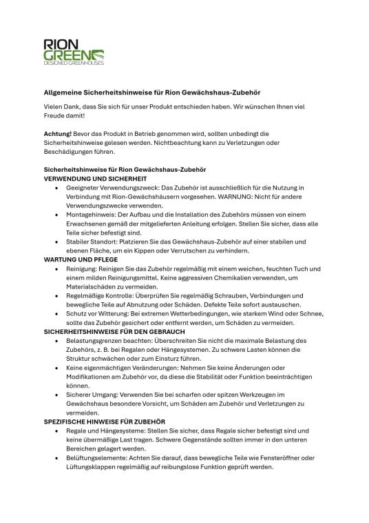 Rion Kunststoff Gewächshaus Grand Gardener Erweiterung | Grün | 124x259x239 cm Fundamentoption