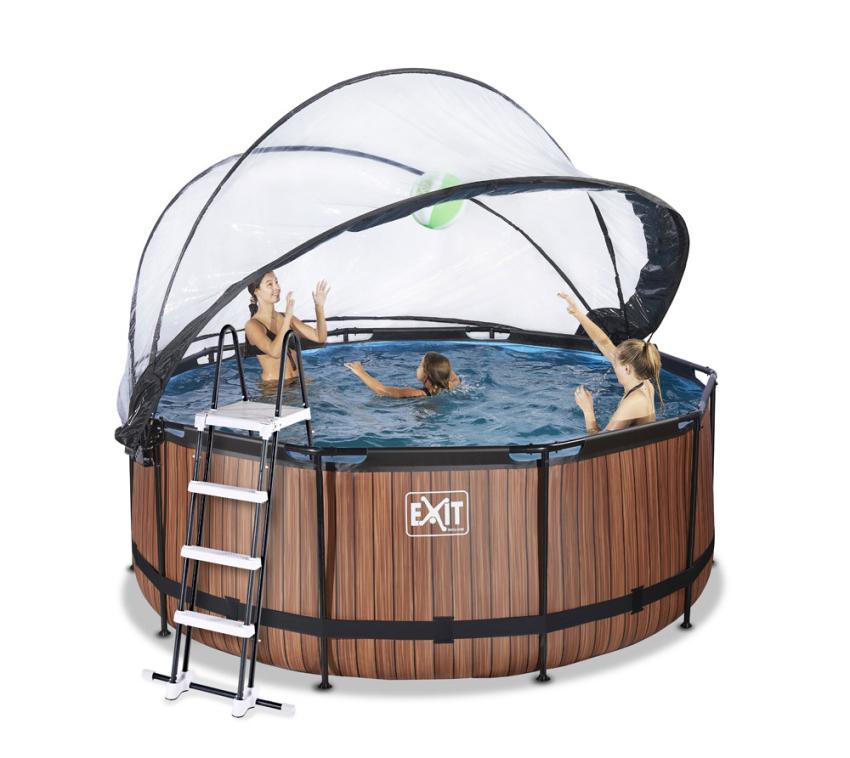 Exit aufstellpool framepool mit dach braun 360x122 cm mygardenhome