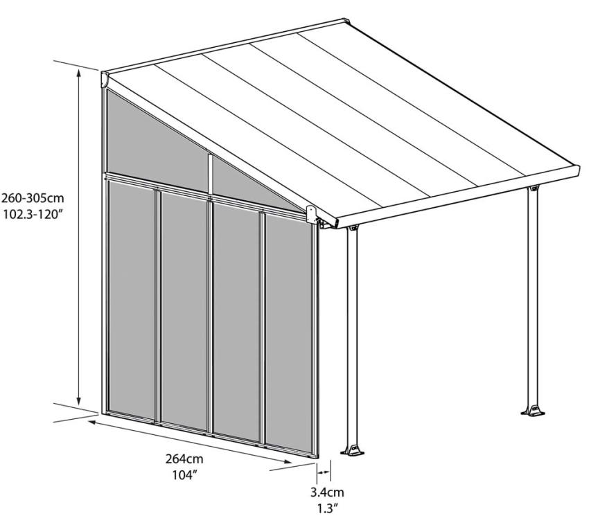 B-WARE Palram - Canopia Seitenwand für Terrassendach mit 3 m Tiefe | Anthrazit | 264 cm 