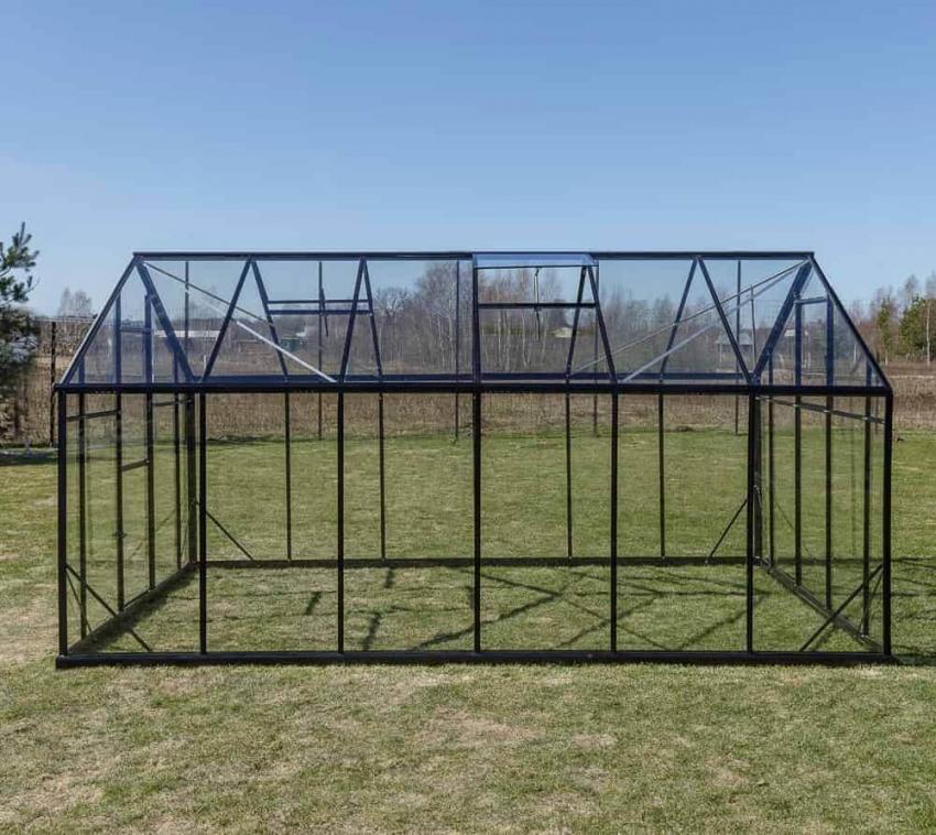Gampre Aluminium Glas Gewächshaus Sanus XL15 Schwarz 430x290x225 cm