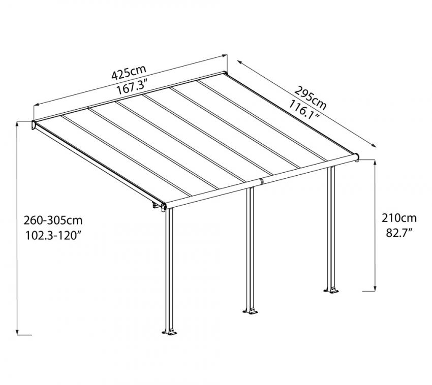 Palram Terrassendach Olympia 300x425 cm grau + S.W Inkl. Seitenwand