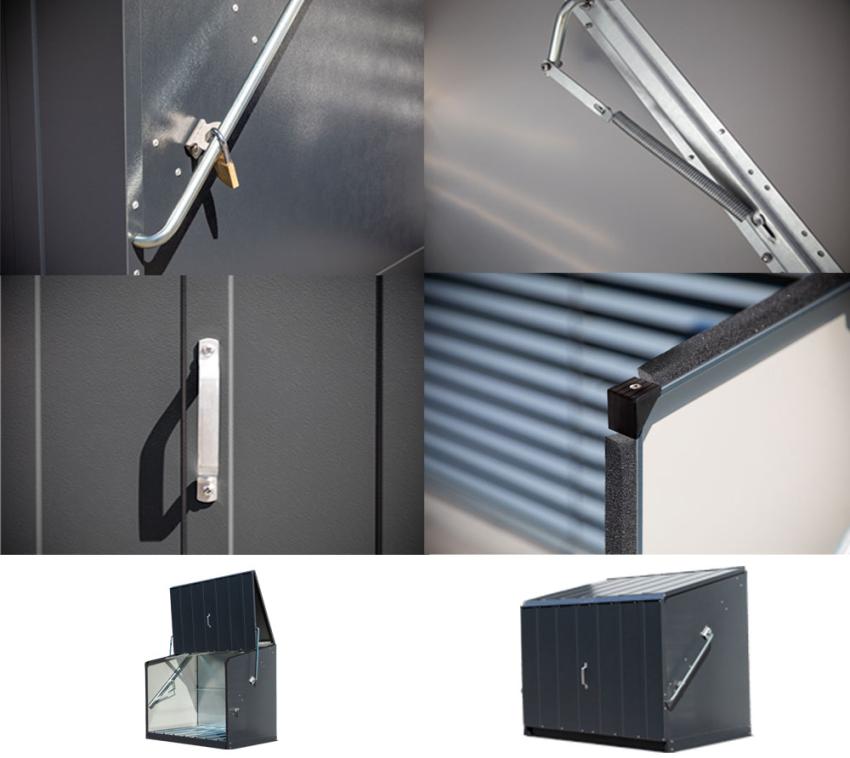 B-WARE Trimetals Metall Gerätebox Fahrradgarage Stowaway | Anthrazit | 88x136x112 cm 