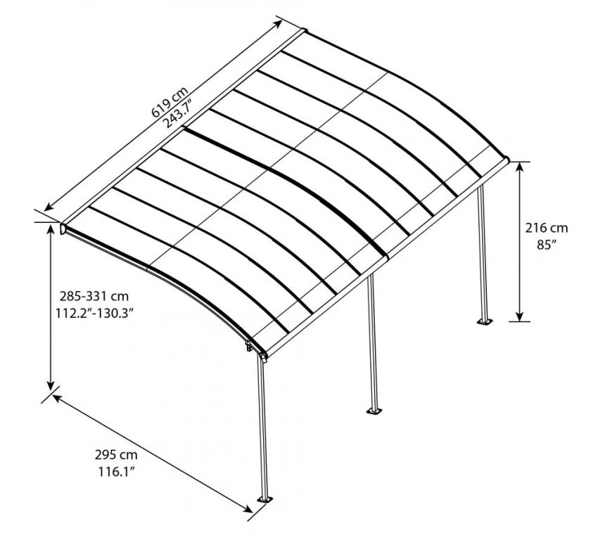 Palram Terrassendach Joya, Terrassenüberdachung 295x619 weiß inkl