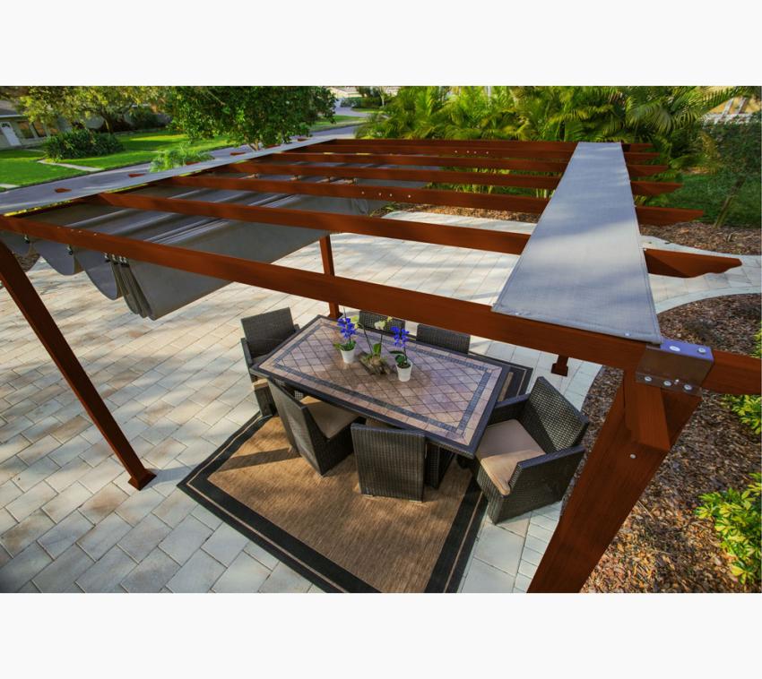 B-WARE Paragon Outdoor Aluminium Pergola Florenz 1116 | Holzoptik dunkelbraun/braun | 350x505x236 cm 