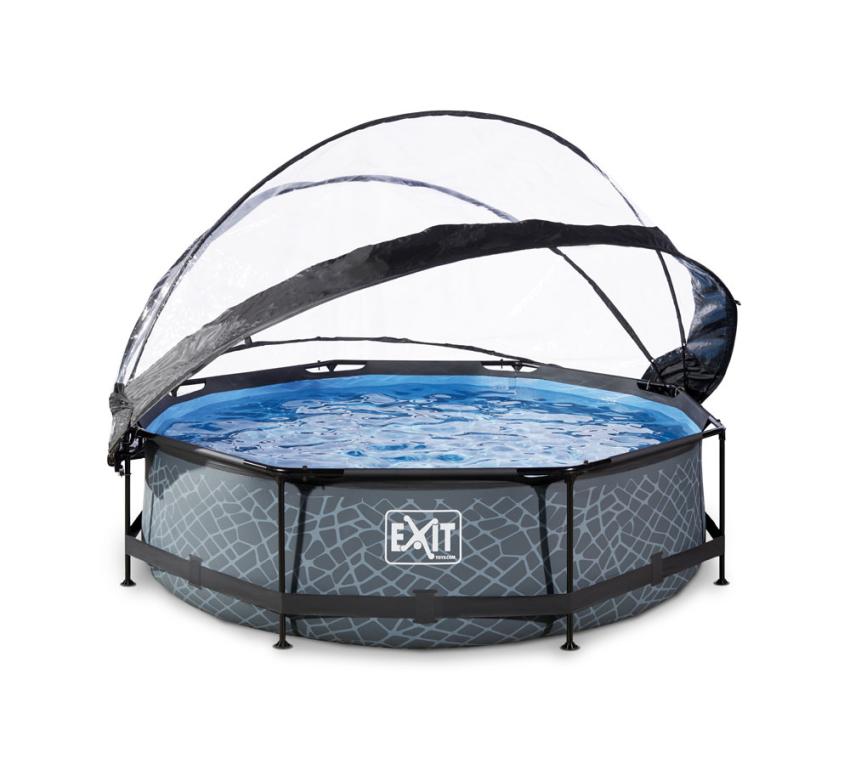 Exit Stahlrahmen Aufstellpool Rund inkl. Abdeckung grau Ø360x76 cm 